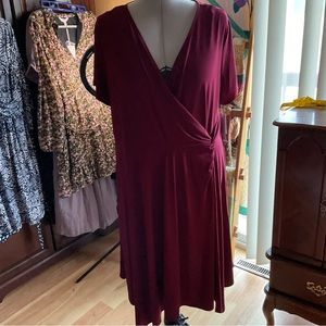 Perceptions of New York formal elegant mock wrap dress. Burgundy draped knit
